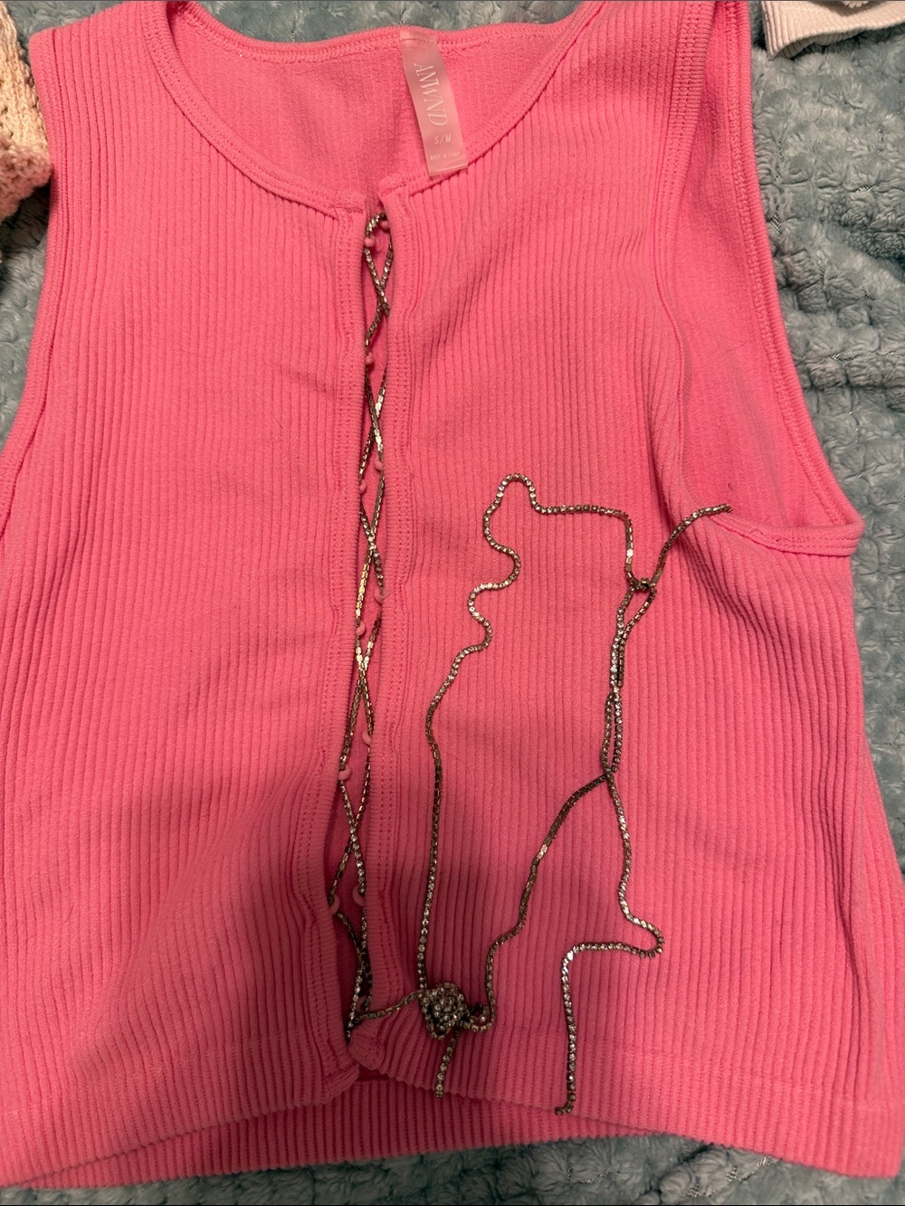 Pink Ribbed Sleeveless Crop Top